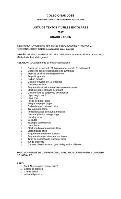 LISTA DE TEXTOS Y ÚTILES .